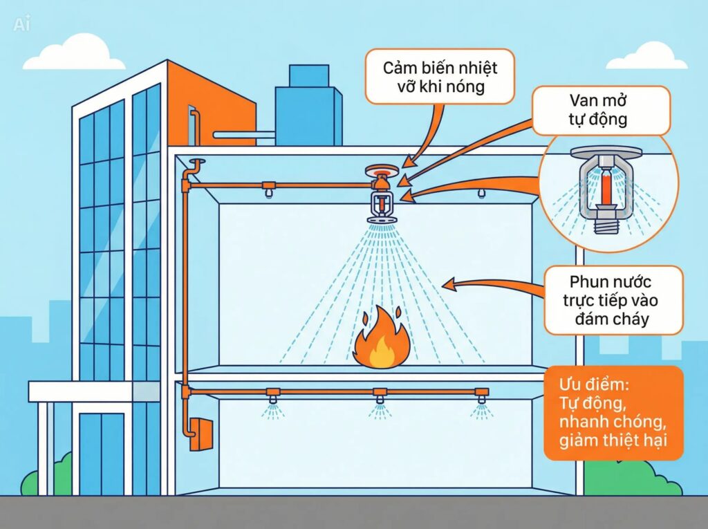 Tìm hiểu hệ thống chữa cháy sprinkler là gì? với thông tin đầy đủ, dễ hiểu và áp dụng đúng chuẩn PCCC.