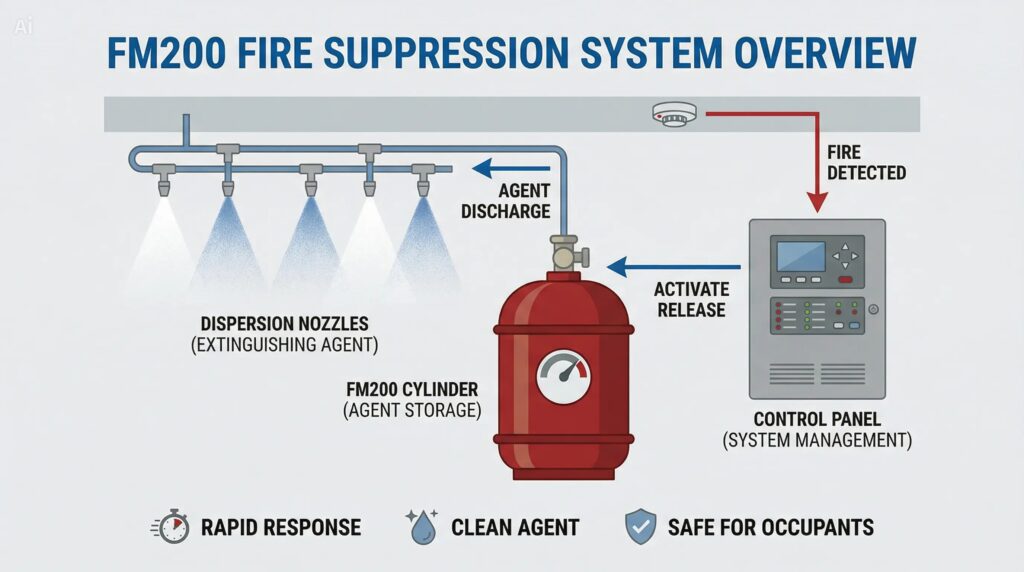 Tìm hiểu giới thiệu hệ thống chữa cháy fm200 với thông tin đầy đủ, dễ hiểu và áp dụng đúng chuẩn PCCC.