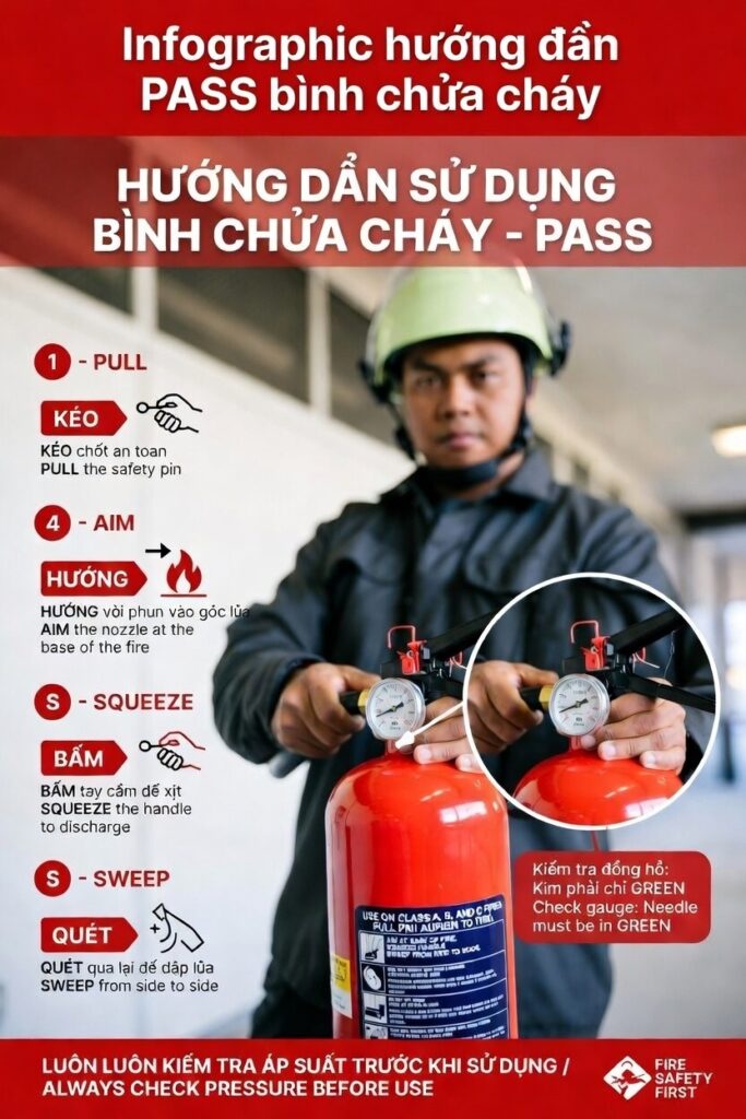 Hướng dẫn sử dụng bình chữa cháy đúng cách PASS 2026