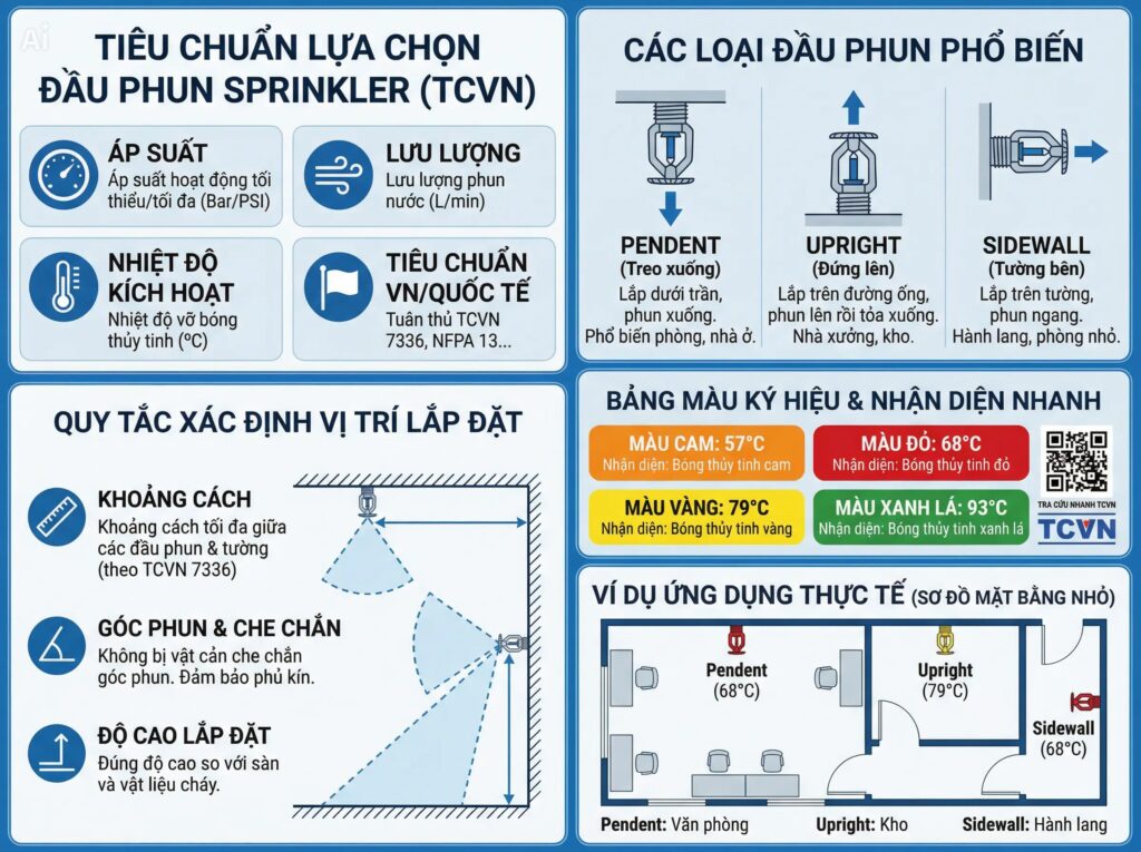 Tìm hiểu cách lựa chọn đầu phun sprinkler theo tiêu chuẩn với thông tin đầy đủ, dễ hiểu và áp dụng đúng chuẩn PCCC.