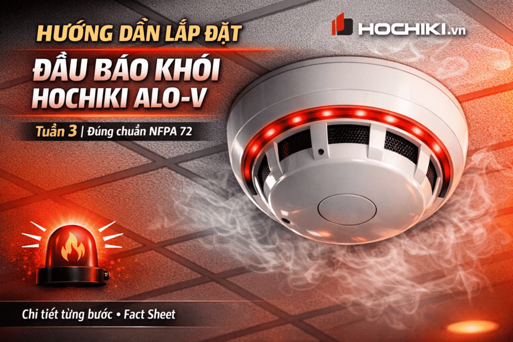 Hướng dẫn lắp đặt đầu báo khói quang địa chỉ Hochiki ALO-V (UL 7th) đúng chuẩn NFPA 72: khoảng cách, đấu dây, cài địa chỉ và test. Xem ngay Tuần 3 series báo cháy Hochiki!