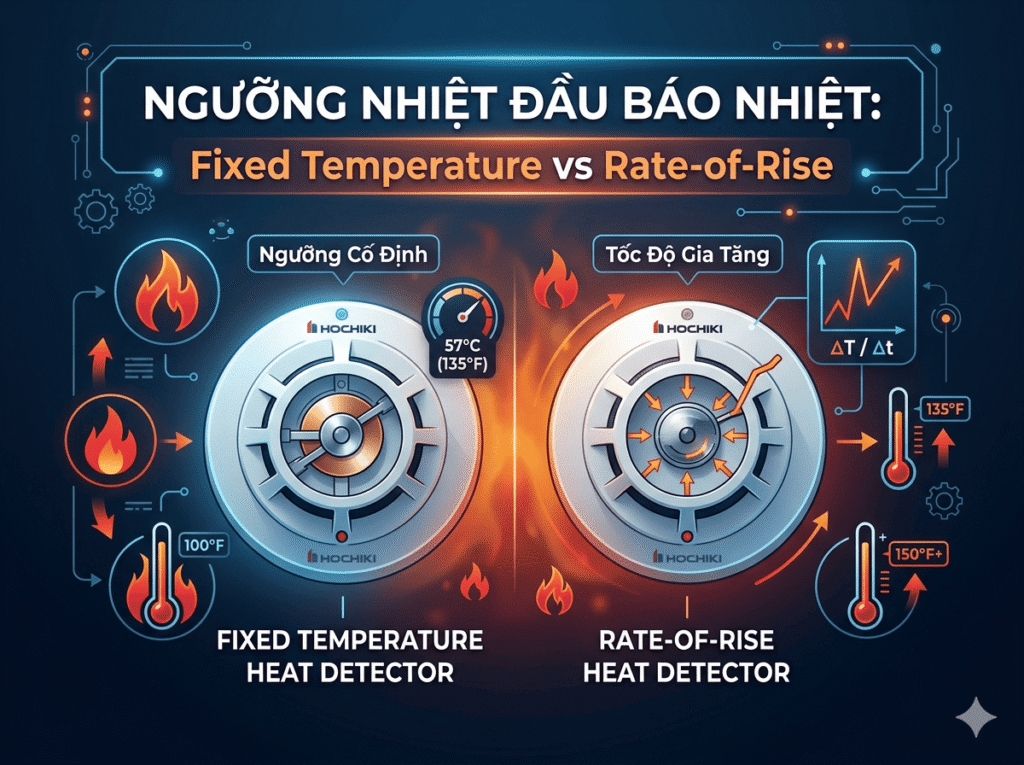Ngưỡng nhiệt của đầu báo nhiệt: Phá vỡ hiểu lầm phổ biến & cách chọn đúng loại cho công trình