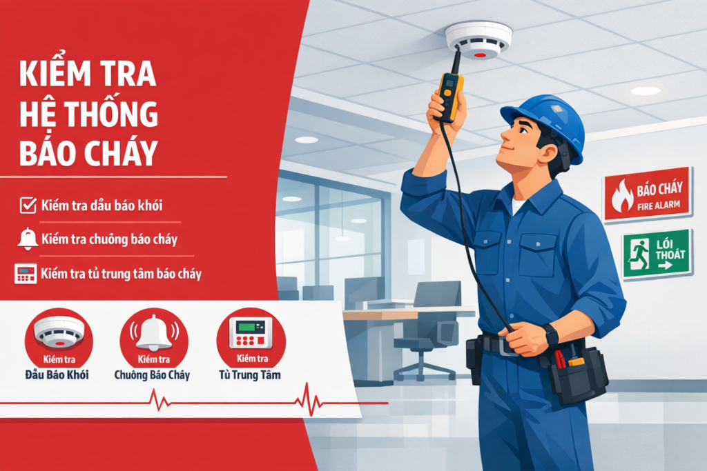 Hướng dẫn chi tiết cách kiểm tra hệ thống báo cháy định kỳ theo tiêu chuẩn PCCC. Lỗi thường gặp, mức phạt vi phạm và FAQ đầy đủ. Đọc ngay!